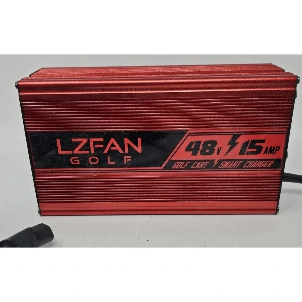 LZFAN Golf Cart Battery Charger 48V 15A Smart 3-Pin Triangle Plug Red Lead Acid
